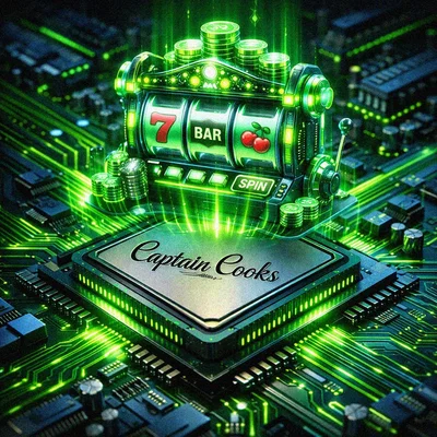 High-tech glowing processor running casino games